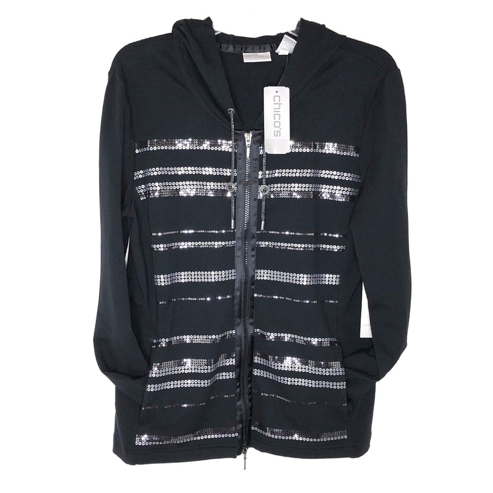 CHICOS BLACK SEQUIN HOODIE